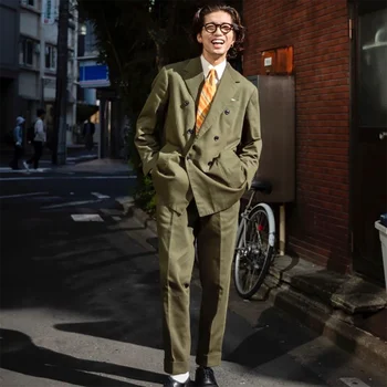 Мужской костюм-двойка (куртка + брюки) Новая высококачественная и красивая двубортная повседневная мужская одежда свободного кроя