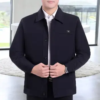 Мужской однотонный пиджак, однобортное мужское пальто, стильный мужской пиджак с лацканами, тонкий однотонный пиджак с длинным рукавом и пуговицами на осень
