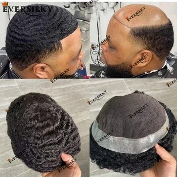 Мужской парик из человеческих волос 10 мм 360 переплетений, система замены дышащих волос на австралийской основе, Прочный протез для чернокожих мужчин
