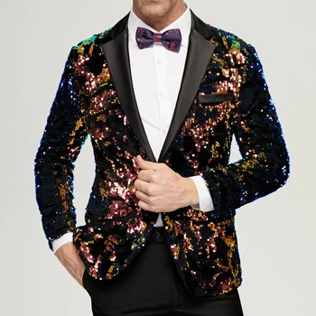 Мужской черный костюм с блестками Мужской пиджак для ночного клуба костюм для выпускного вечера Мужской костюм Homme Сценическая одежда для певцов Банкетный блейзер для выступлений