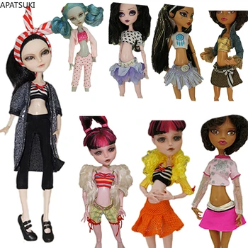Набор одежды в разных стилях для кукол Monster High, пальто, короткий топ, рубашка, Брюки, юбки для кукол MH, аксессуары для кукол 1/6, Детская игрушка своими руками