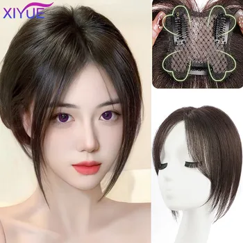 Накладка для парика с челкой из четырехлистного клевера XIYUE для восстановления волос на макушке, пушистая синтетическая накладка для волос
