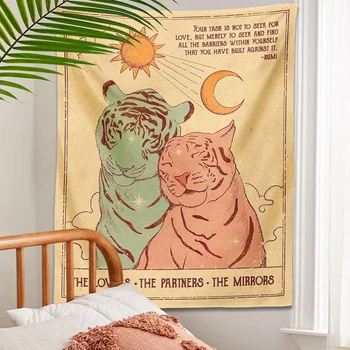 Настенный гобелен с изображением Таро, солнца и луны, тигр, винтаж, украшения для зеркал, партнеров по любви, матрас в стиле хиппи, декор комнаты в общежитии, подарок