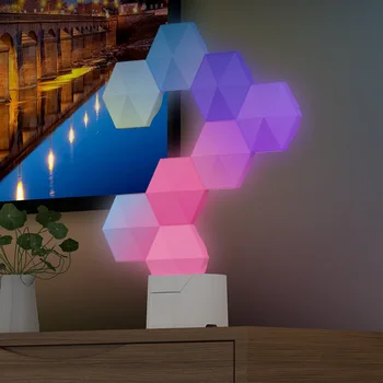 Настенный светильник Hexagon RGB LED с управлением по Wi-Fi приложению Bluetooth, игровой светильник для игровой комнаты, спальни, детской комнаты, внутреннего украшения