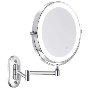 Настенный Туалетный столик Для ванной, Зеркало для макияжа со светодиодной поворотной подсветкой, Косметическое Зеркало с 1X/5-кратным увеличением
