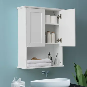 Настенный шкаф для ванной комнаты, деревянная аптечка, Буферная петля из МДФ, Материал для хранения в туалете 23 