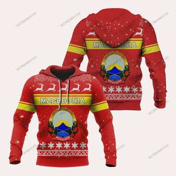 Настройте символ Северной Македонии, Рождественские Толстовки унисекс, Свободные топы, толстовки, Зимняя повседневная одежда, Уличная одежда большого размера.