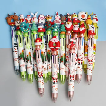 Новая гелевая ручка с мультяшным Санта-Клаусом, 6-цветная пресс-креативная ручка, Кавайная Шариковая ручка, Подарки, школьный офис, Стационарный 20шт.