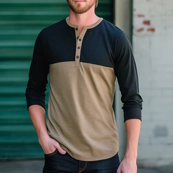Новая мужская весенне-осенняя приталенная повседневная рубашка в стиле пэчворк с длинными рукавами, дышащие уличные футболки, Топовая спортивная мужская нижняя рубашка