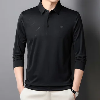 Новая мужская осенне-зимняя удобная рубашка поло с длинным рукавом, деловой повседневный мужской топ с принтом
