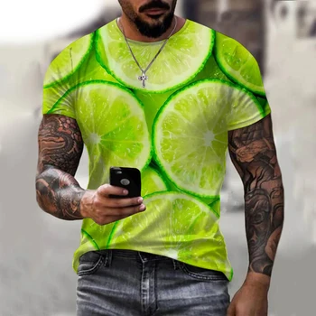 Новейшая футболка с 3D-принтом зеленого лимона, летняя мужская детская футболка с мандариновым рисунком, женские футболки с коротким рукавом, футболки с цифровым оранжевым 3D-принтом, топы