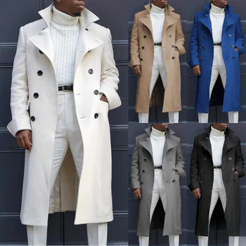 Новое мужское пальто, модное шерстяное пальто, осенне-зимнее шерстяное двубортное удлиненное шерстяное мужское пальто