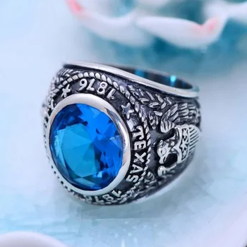 Новое серебряное ювелирное изделие S925 Fashion для мужчин с тайской серебряной инкрустацией из голубого хрусталя Eagle Wings мужское кольцо