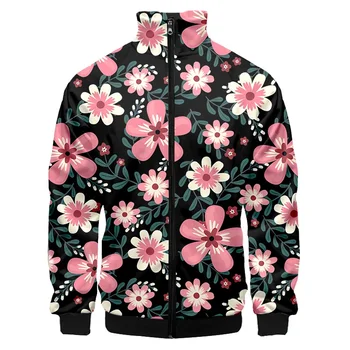 Новые куртки с 3D-печатью в виде листьев, цветов и роз, мужские и женские куртки в стиле харадзюку, модные растения, графика подсолнуха, куртка на молнии, пальто с длинными рукавами
