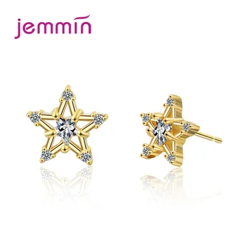 Новые модные пятиконечные звезды, Милые Золотые серьги-гвоздики с блестящими кристаллами, Потрясающие милые модные украшения для женщин, Подарки для женщин