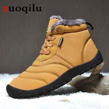 Новые мужские зимние ботинки, уличные водонепроницаемые ботильоны из толстого плюша, зимние кроссовки, теплая легкая походная мужская обувь