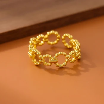 Новые простые украшения из легких бусин Золотого цвета, не вызывающие аллергии, Полые круглые кольца в форме цепочки, Популярные Женские Открывающие кольца R145
