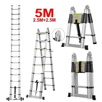 Новые складные лестницы длиной 5 М, Устойчивая телескопическая алюминиевая лестница, Многоцелевая промышленная прямая лестница в елочку HWC