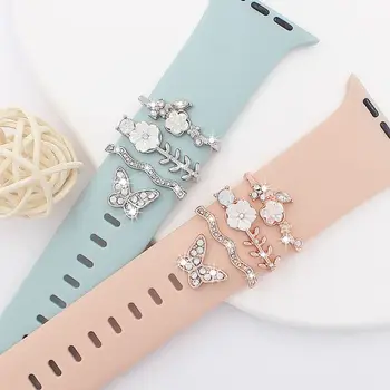 Новый бриллиантовый орнамент, Металлические подвески, Силиконовый ремешок, Декоративное кольцо для Apple Watch, аксессуары для декора браслета iwatch