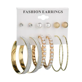 Новый набор сережек-гвоздиков золотого цвета для женщин, имитация жемчуга, бусины, кристалл, большой круглый круг, Brincos, свадебные украшения для невесты, подарок
