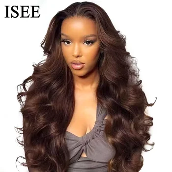 Носите и пользуйтесь Бесклеевым Париком Из Человеческих Волос ISEE Hair Body Wave Lace Front Парик # 4 Шоколадно-коричневого цвета Парики С Кружевной застежкой Парики