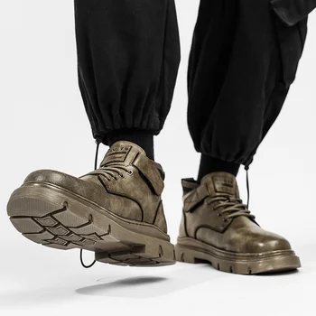 Обувь для Мужчин, Высококачественные Кроссовки, Мужская Кожаная Обувь, Мужская Обувь С Высоким Берцем, Бренды 2023, Повседневная Легкая Обувь С Рисунком Личи