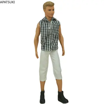 Одежда для куклы в клетку 1/6 для мальчика Кена, одежда для куклы, блузка и белые укороченные брюки для парня Барби, аксессуары для Кена