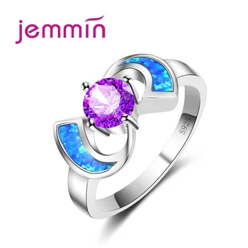 Оригинальный дизайн, изящные обручальные кольца из фиолетового хрусталя для женщин, ювелирные изделия из серебра 925 пробы, кольца с голубым опалом для леди