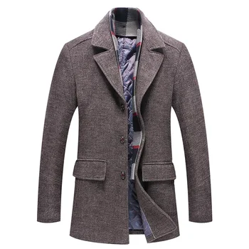 Осенне-зимнее новое мужское шерстяное пальто Модный воротник Поло с хлопковым шарфом шерстяное пальто Пальто