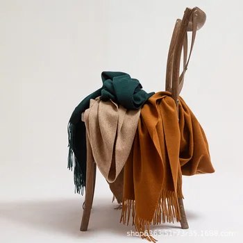 Осенне-зимний женский шарф из 100% шерсти ягненка, однотонная толстая шаль