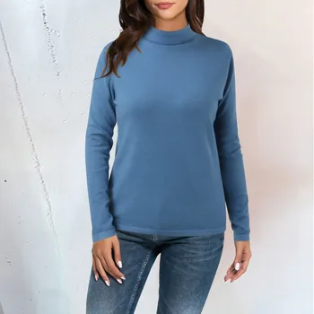 Осенне-зимний новый женский однотонный пуловер с коротким вырезом до половины горловины, теплый вязаный свитер, приталенный термо-пуловер, топы
