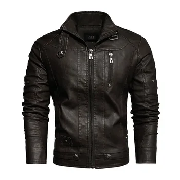 Осенне-зимняя новая модная мужская универсальная кожаная куртка мотоциклетное пальто