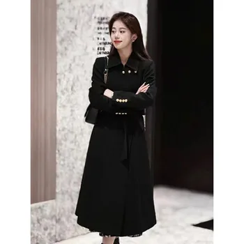 Осенне-зимняя новинка 2023 года Hanbo Fashion, приталенное меховое пальто средней длины в стиле Хепберн, женский тренд