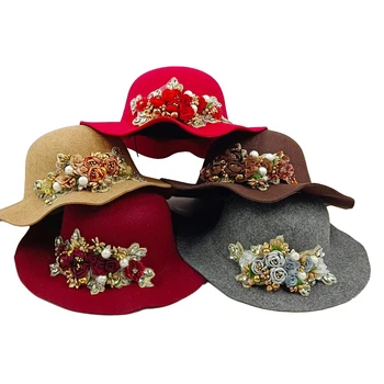 Осенне-зимняя фетровая шляпа нового стиля, женская шляпа-купол в корейском стиле, цветочная темпераментная шляпа, британская ретро-шляпа для бассейна