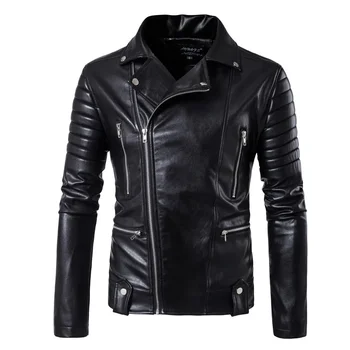 Осеннее новое модное мужское мотоциклетное кожаное пальто 2023 года, кожаная куртка с несколькими застежками-молниями, большое кожаное пальто