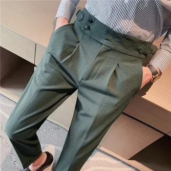 Осень 2023, высококачественные деловые повседневные драпированные брюки с высокой талией, Мужские официальные брюки в полоску, мужские официальные офисные брюки для светской жизни.