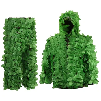 Открытый 3D Камуфляж Green Leaf Sniper Jungle Woodland Ghillie Suit С Капюшоном Geely Одежда для Фотосъемки Дикой Природы Наблюдения за Птицами