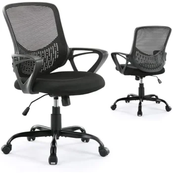 Офисный стул, эргономичный домашний рабочий стул, сетчатый стул со средней спинкой, вращающийся компьютерный стул с поясничной поддержкой