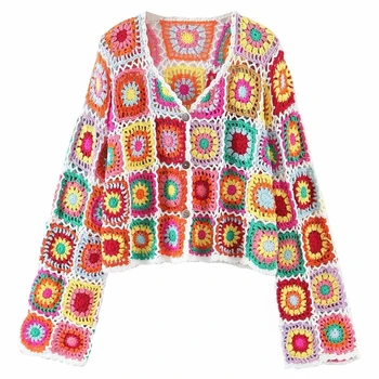 Очаровательные летние хлопковые топы, вязаные крючком, свитер с цветочным принтом для женщин Lady N7YE