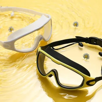 Плавательные очки Силиконовые очки для плавания в большой оправе с затычками для ушей Мужские Женские профессиональные HD-очки с защитой от запотевания Аксессуары для плавания