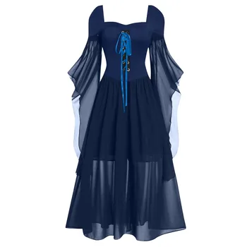 Платье больших размеров Средневековое платье ведьмы для женщин Праздничное Карнавальное винтажное готическое платье Бандажное однотонное кружевное платье Vestidos