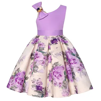 Платье-пачка для девочки с цветочным узором лаванды, розовое платье с бантом и цветочным узором, детское платье лаванды, свадебное платье подружки невесты, детская одежда для девочек 2-10 лет