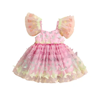 Платье принцессы с крыльями бабочки для маленьких девочек, сказочное платье без рукавов, плиссированные платья-пачки из многослойного тюля трапециевидной формы