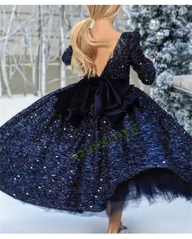 Платье принцессы с пайетками для девочек-цветочниц, свадебное платье для Рождественской вечеринки, платье с шлейфом для детей-подростков, элегантные платья для детей