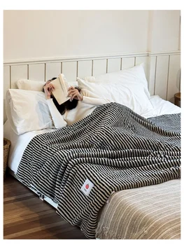 Плюшевое одеяло с кроликом в полоску от ветра, зимнее толстое покрывало, покрывало для кровати и дивана