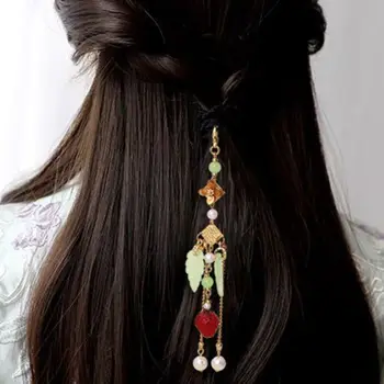 Повязка для волос Hanfu Головные уборы с кисточками в виде листьев, плетение из листьев, подвеска из веревки для волос, резинка для волос в китайском стиле для женщин