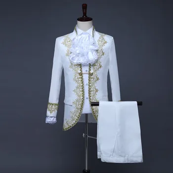 Полный комплект Король Принц Ренессанс Средневековые Мужчины Косплей Вечеринка Сценический костюм Пальто + Брюки + галстук