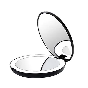 Портативное складное зеркало со светодиодной подсветкой, зеркало для макияжа, 10-кратная лупа, 12 ламповых шариков, мини-зеркало черного цвета