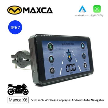 Портативный ЖК-дисплей для мотоцикла Maxca X6 с диагональю 5,98 дюйма, беспроводной Android Auto, экран Apple CarPlay, IP67, Водонепроницаемая навигация для мотоцикла