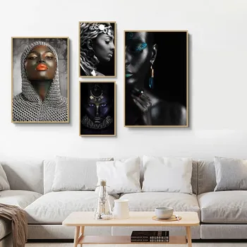Портрет чернокожей женщины в африканском стиле, картина на холсте, макияж, женские плакаты и принты, настенные рисунки для украшения дома в гостиной